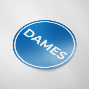 Dames toilet geschreven (rond/blauw)