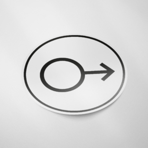 Heren toilet pictogram (rond/wit)
