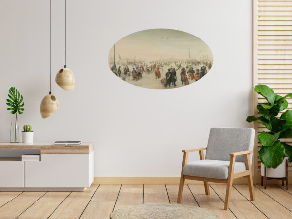 Ijsvermaak bij een stad - Hendrick Avercamp - Behang Ovaal