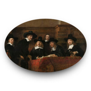 De waardijns van het Amsterdamse lakenbereidersgilde - Rembrandt van Rijn - Behang ovaal